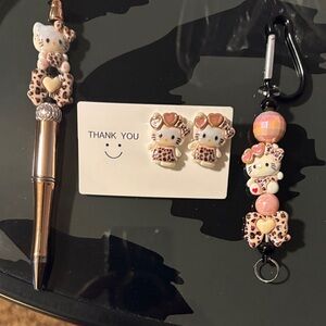 Hello Kitty Leopard Print Jewelry Set - Pink and Gold